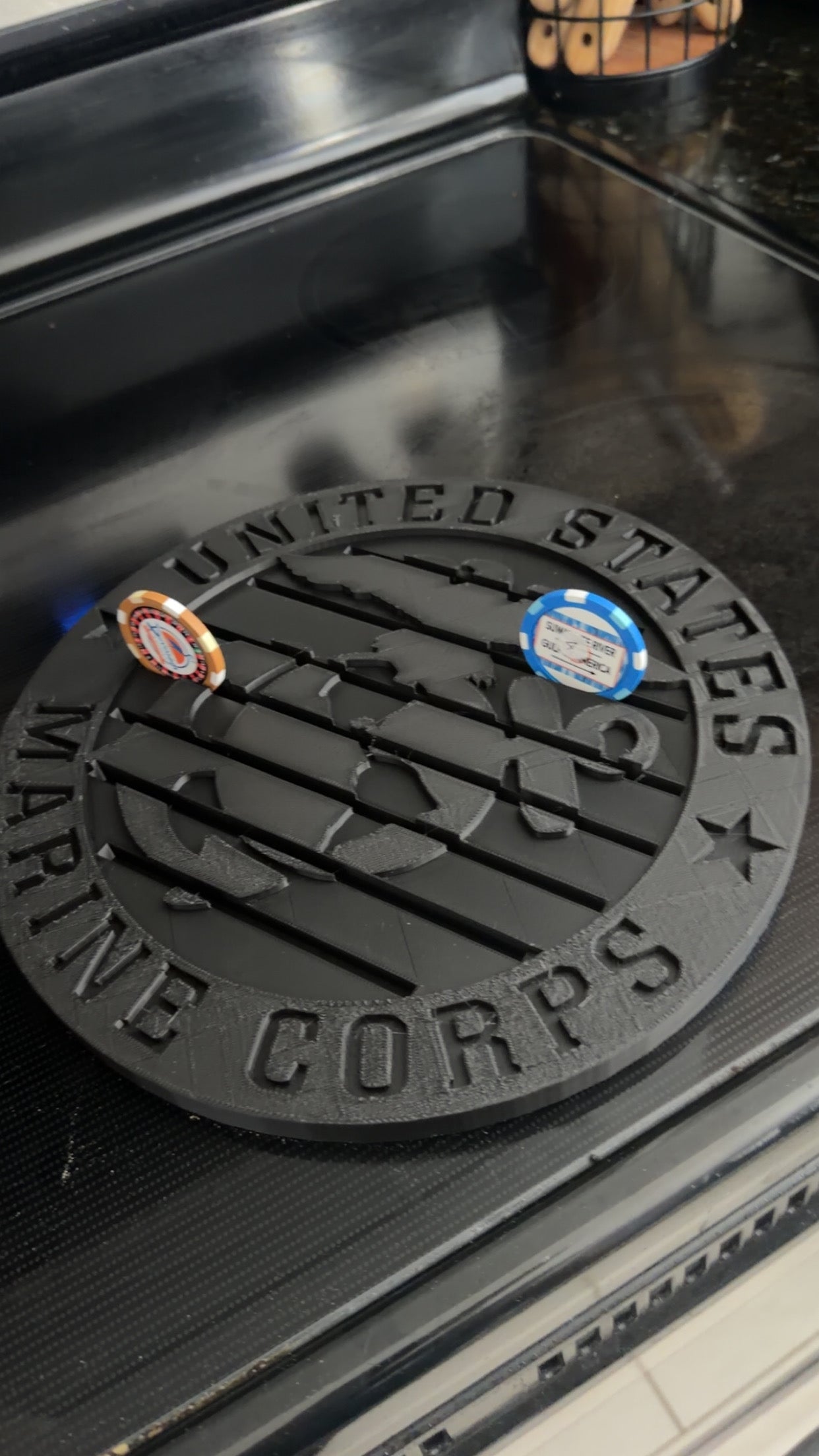 USMC Challenge Coin Holder – Marine Corps Coin Display Rack | Veteran Desk Decor